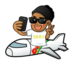 Selfie boy and Hawaiian cute fat cat sticker #5041787