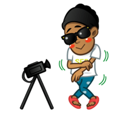 Selfie boy  and Hawaiian cute fat cat sticker #5041788