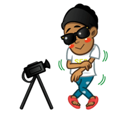 Selfie boy and Hawaiian cute fat cat sticker #5041788