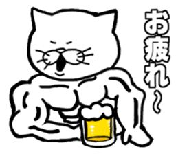 muscle soldier white cat sticker #5050702