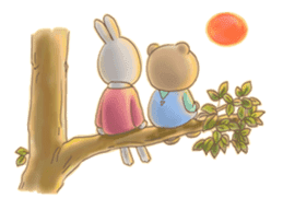 Cute bear and rabbit by Torataro sticker #5082349
