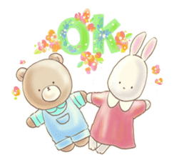 Cute bear and rabbit by Torataro sticker #5082364