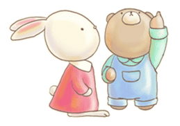 Cute bear and rabbit by Torataro sticker #5082365