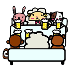 A sheep and cat and rabbit