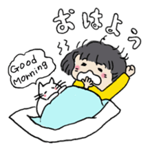 Showa little girl and cat sticker #5319292