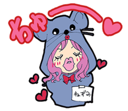 animal costume-pink hair- sticker sticker #5386263