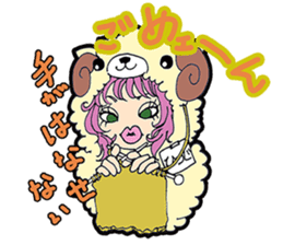 animal costume-pink hair- sticker sticker #5386266