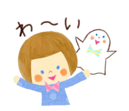 Ghost and bobbed hair girl sticker #5395701
