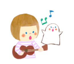 Ghost and bobbed hair girl sticker #5395708