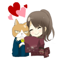 Cat and kimono daughter and Yamanaka sticker #5402357