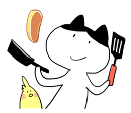 Okame cat and Cockatiel sticker #5405817