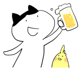 Okame cat and Cockatiel sticker #5405836