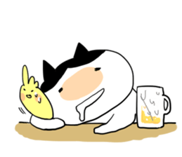 Okame cat and Cockatiel sticker #5405837