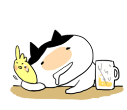 Okame cat and Cockatiel sticker #5405837