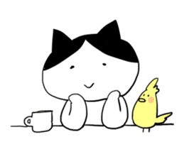 Okame cat and Cockatiel sticker #5405843