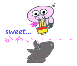 cute Wolf greeting and Funny piggy sticker #5735902