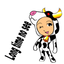 Girl wearing a cow of clothes sticker #5887877