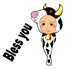Girl wearing a cow of clothes sticker #5887903