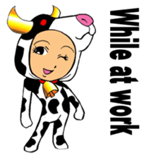 Girl wearing a cow of clothes sticker #5887907