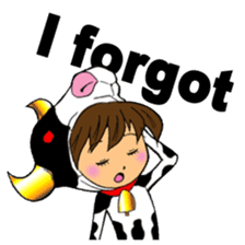 Girl wearing a cow of clothes sticker #5887909
