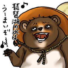 Raccoon dog attracted by ceramic ware