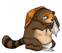 Raccoon dog attracted by ceramic ware sticker #5971841