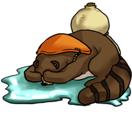 Raccoon dog attracted by ceramic ware sticker #5971846