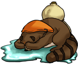 Raccoon dog attracted by ceramic ware sticker #5971846