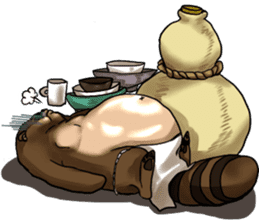 Raccoon dog attracted by ceramic ware sticker #5971848