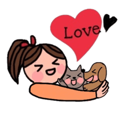 A girl, a puppy, and a kitty sticker #5976143