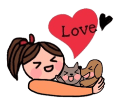 A girl, a puppy, and a kitty sticker #5976143