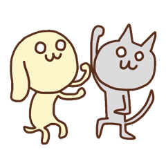 Yellow Dog and gray Cat