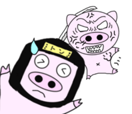 Pig became samurai and ninja sticker #6123551