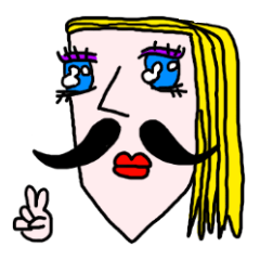 A girl who has a mustache with friends
