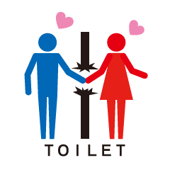 Toilet red and blue
