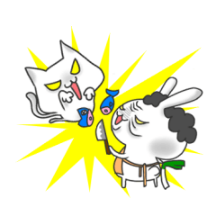 family rabbit and cat sticker