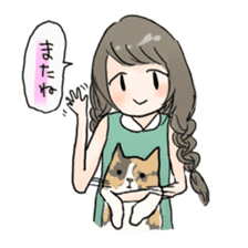 girl & tortoiseshell cat sticker #6508872