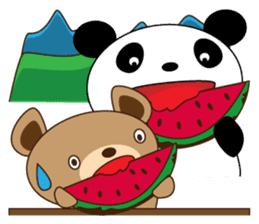 A pretty bear and panda climb a mountain sticker #6648616