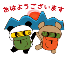 A pretty bear and panda climb a mountain sticker #6648624