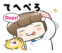 Cute Japanese Mom with a Cat sticker #6705954