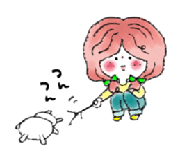 Girl in an island and rabbit sticker #6771695