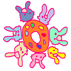 The rabbit is colorful.