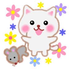 white cat and flower sticker #6854111