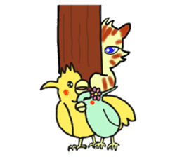 Kitten and cockatiel sticker #7168725