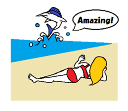 Marie on the beach(e). sticker #7182377