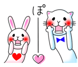playful rabbit & shy cat sticker #7186458