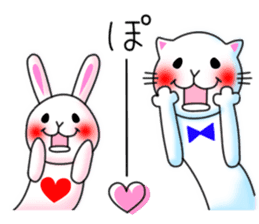 playful rabbit & shy cat sticker #7186458