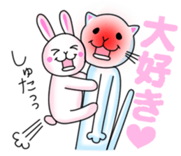 playful rabbit & shy cat sticker #7186462