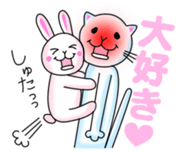 playful rabbit & shy cat sticker #7186462