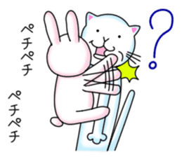 playful rabbit & shy cat sticker #7186463